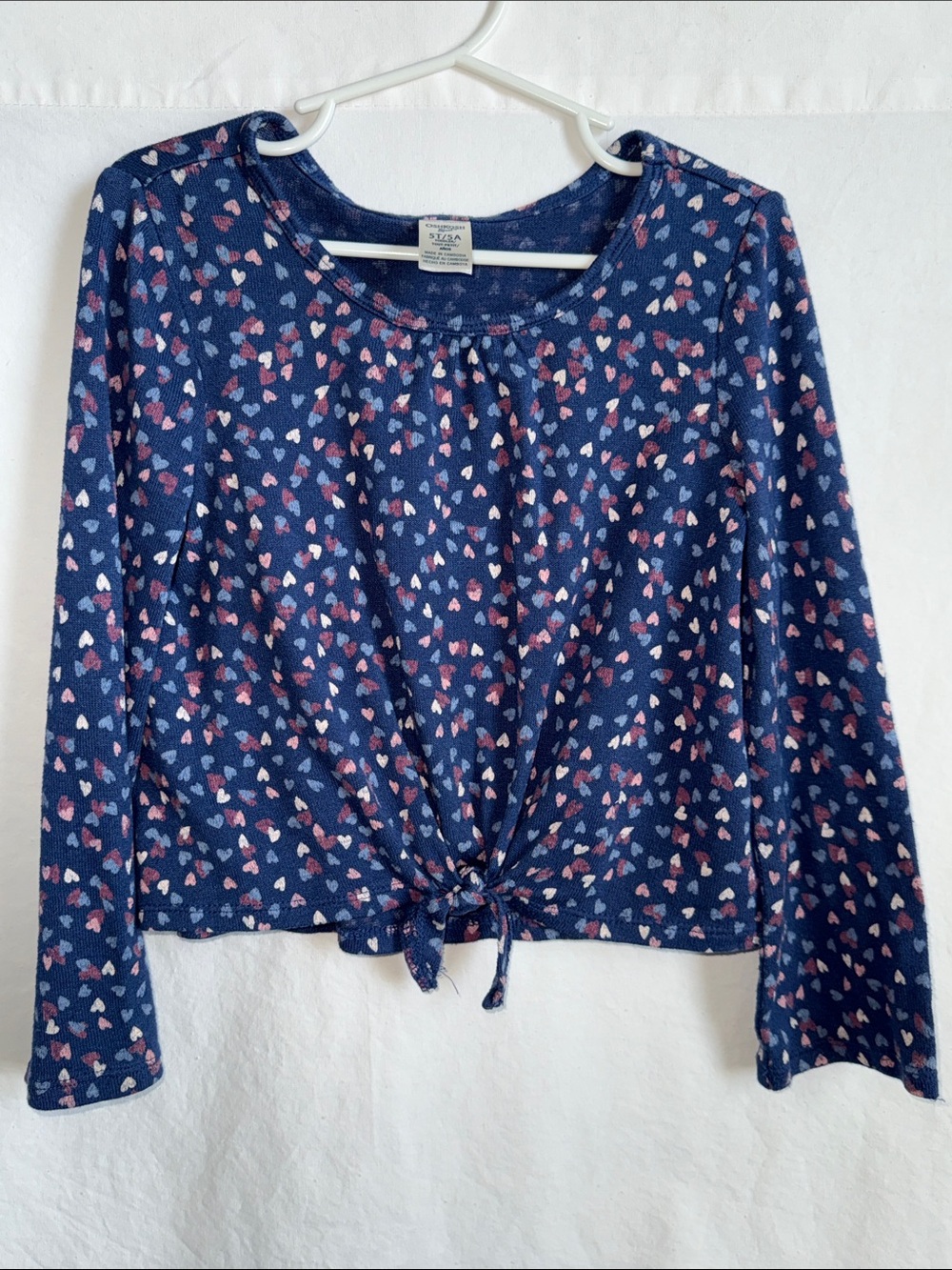 OshKosh B'gosh Navy Long Sleeve Heart Print Tie-Front Top